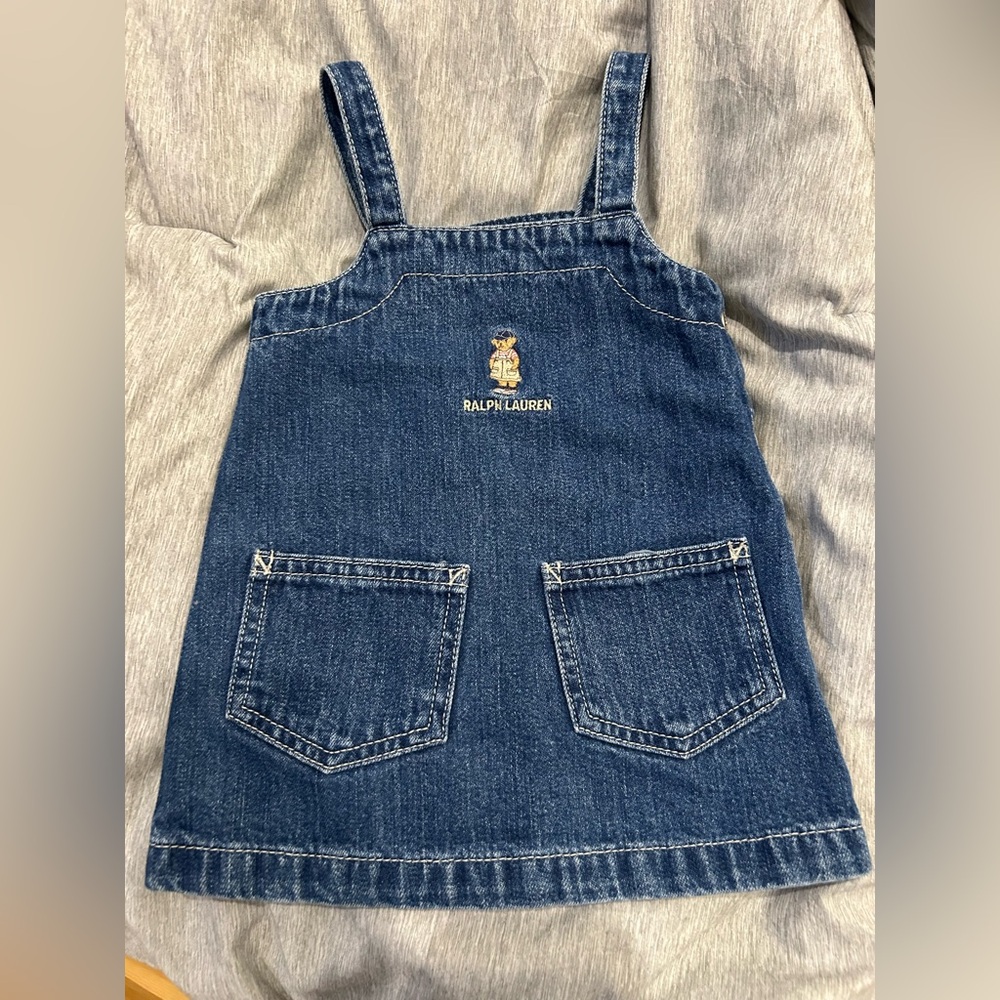 Ralph Lauren Baby Girl Denim Overall Dress Sz 3-6 Months